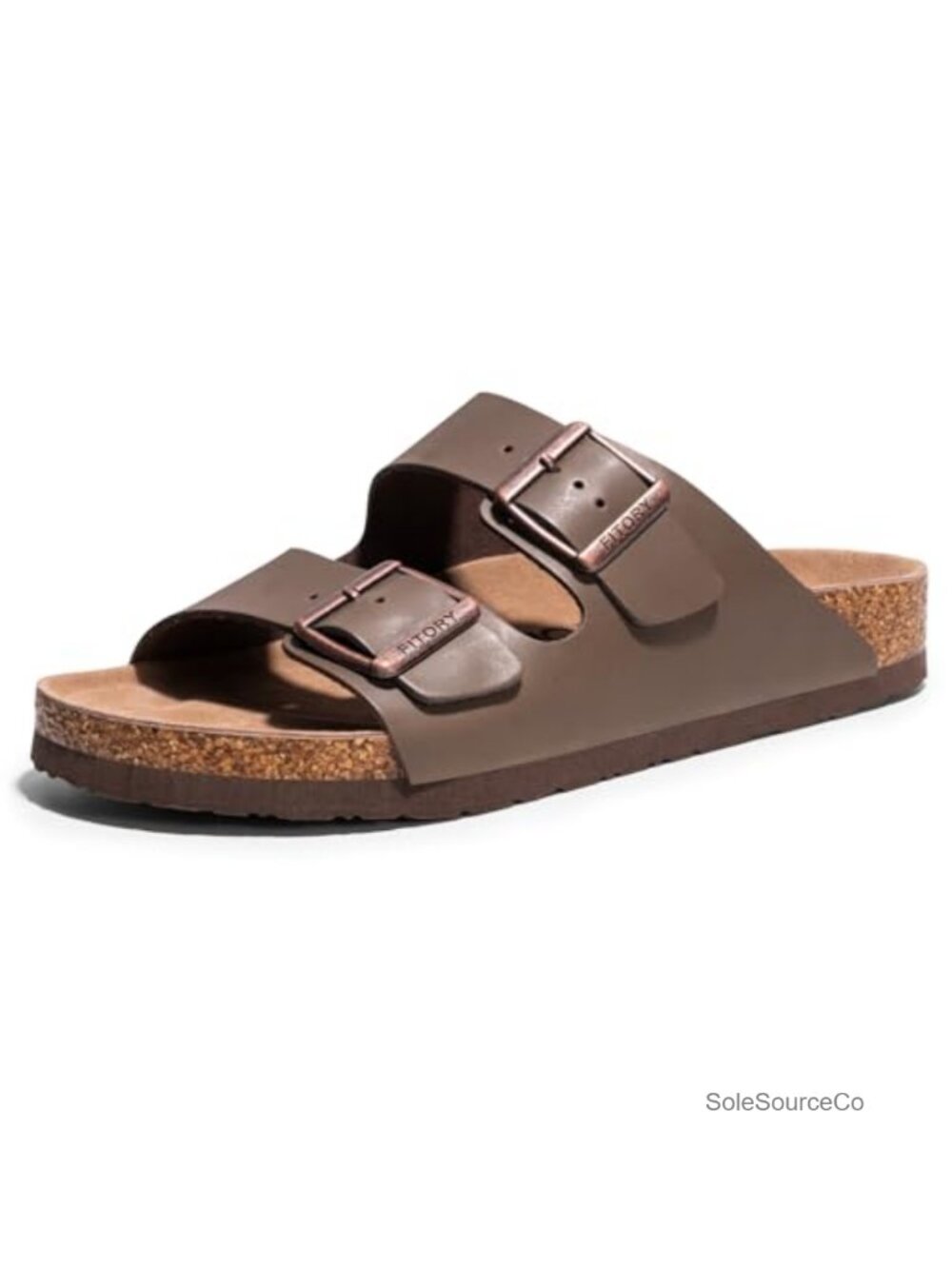 Men's Leather Slide Sandals Cork Footbed Arch Support Adjustable Buckle